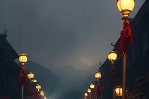 码头仓库门口两束手电光在集装箱缝隙间交错扫过
